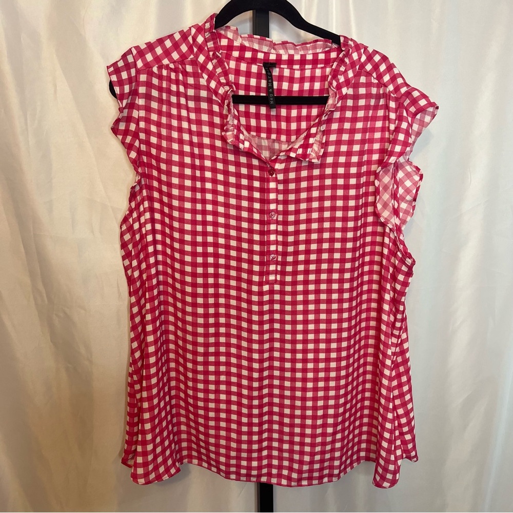 3 FOR $15 Meg & Margot Pink and White Plaid Ruffle Tank Top, size 3X